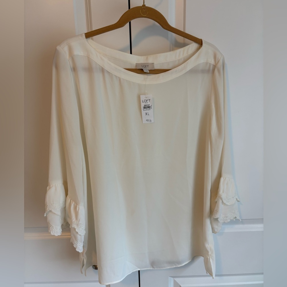 NWT Loft Outlet Delicate Blouse Eyelet Bell Sleeve